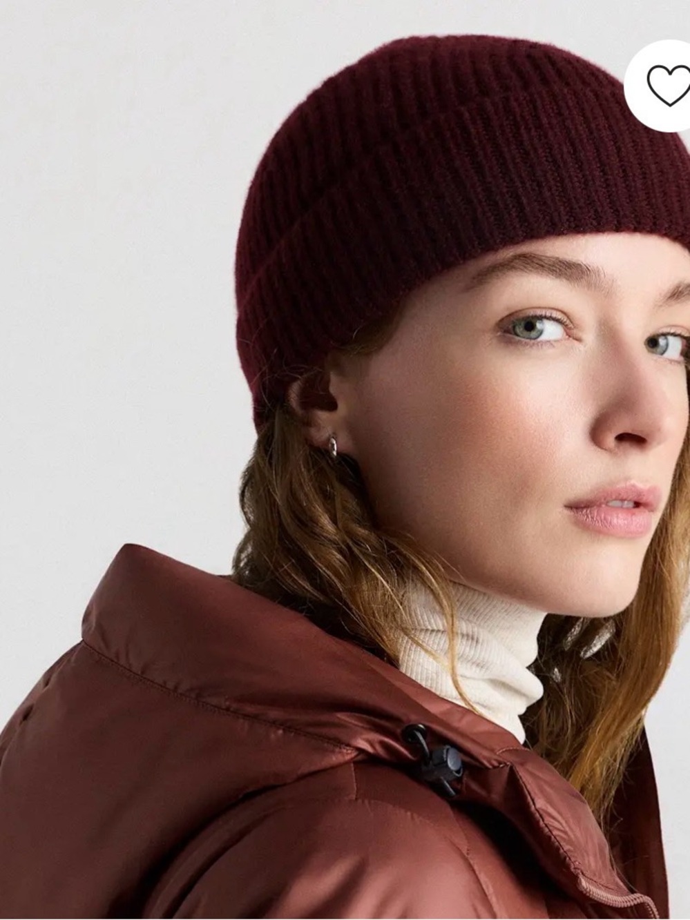 Quince Ribbed 100% Mongolian Cashmere Fold-Over Beanie - Rich Burgandy